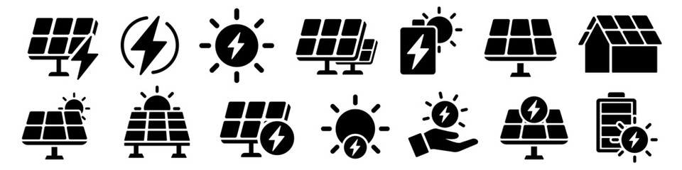 Solar power icon set. Solar energy icons © DOBRYI VECHIR STUDYA