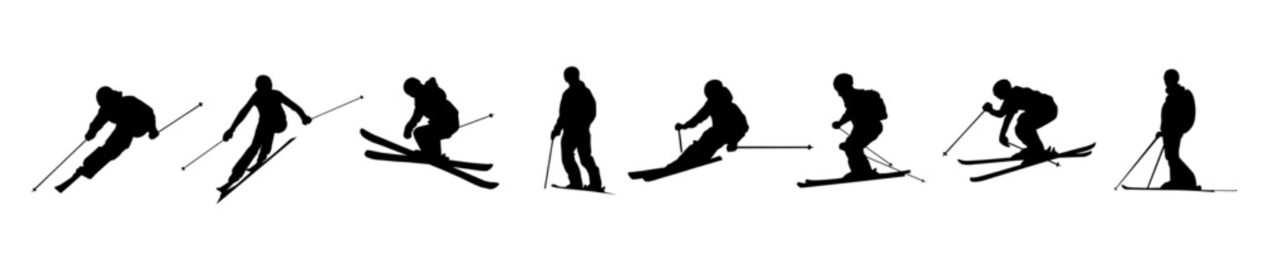 Skiing silhouette. Ski silhouette set.