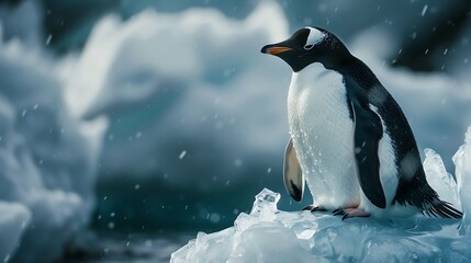Obraz premium A penguin resting on a frozen tundra chair made of ice