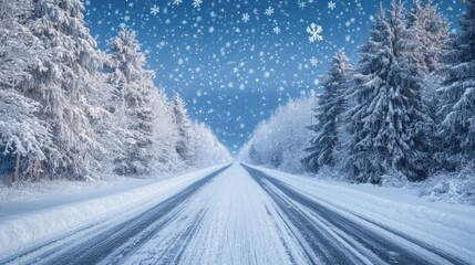 Snowy Road Through Forest