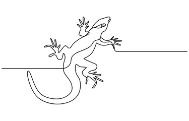 A continuous line drawing of a lizard, One single line drawing of adorable desert lizard reptile for company logo identity. Funny animal mascot concept for reptilian zoo. Lizard one line continuous.