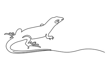 Naklejka premium A continuous line drawing of a lizard, One single line drawing of adorable desert lizard reptile for company logo identity. Funny animal mascot concept for reptilian zoo. Lizard one line continuous.