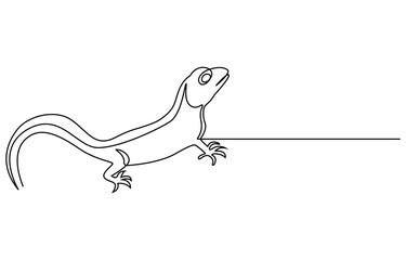 A continuous line drawing of a lizard, One single line drawing of adorable desert lizard reptile for company logo identity. Funny animal mascot concept for reptilian zoo. Lizard one line continuous.