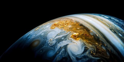 Majestic Turbulence: A Close-Up View of Jupiter's Iconic Storms and Swirling Clouds
