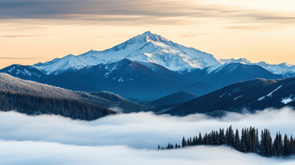 Obraz premium Majestic mountains rise above rolling clouds, creating serene landscape