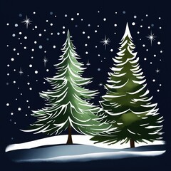 Obraz premium Christmas tree in winter holiday card background watercolor aquarelle