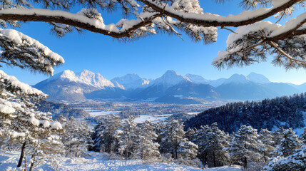 breathtaking winter landscape featuring snow covered mountains and trees