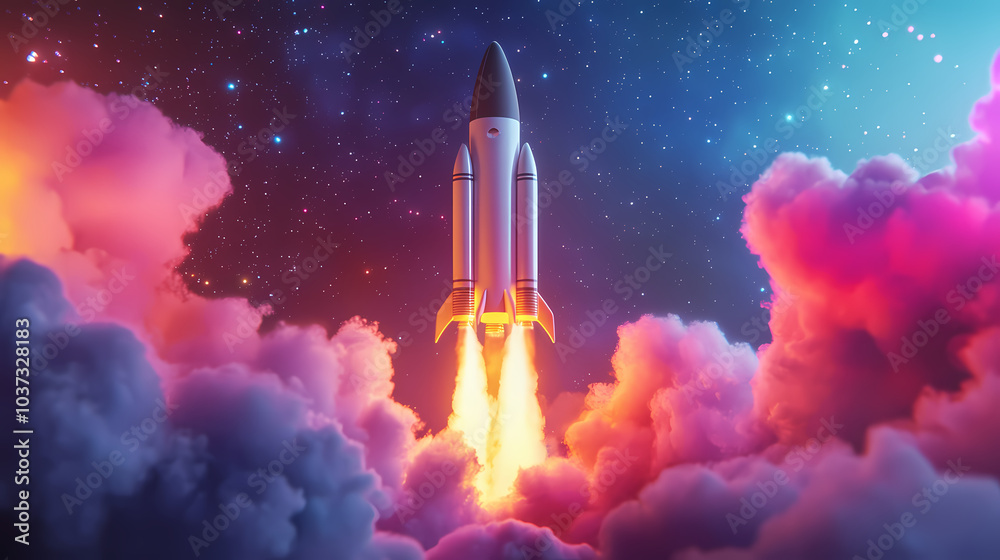 Wall mural dynamic 3d representation of a spaceship launch showcasing the thrill of space travel and discovery 