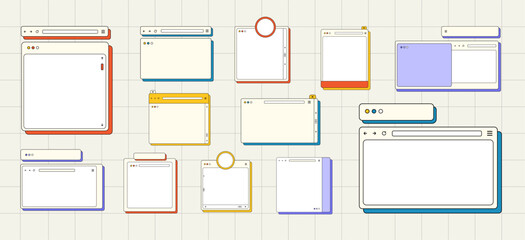 Retro Ui Frame Text Box Vector Set Collection. Retro Desktop Windows, Message Boxes, and User Interface Pop-up Elements for Web and App Design Illustration