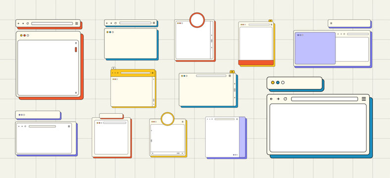 Retro Ui Frame Text Box Vector Set Collection. Retro Desktop Windows, Message Boxes, and User Interface Pop-up Elements for Web and App Design Illustration