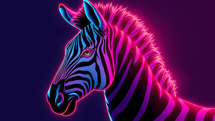 Obraz premium Zebra neon avatar vector-style image of cyberpunk head. Generative AI