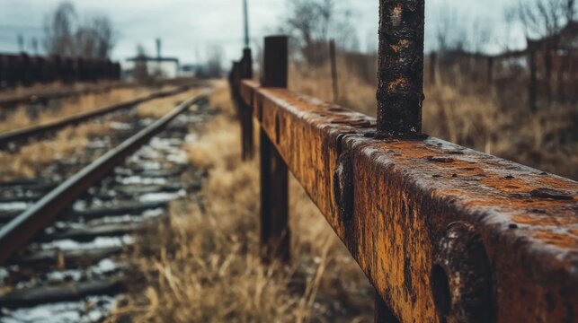 A weathered fence stands guard over a desolate industrial area surrounded by overgrown grass - Powered by Adobe