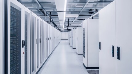 A modern blockchain data center, secure facility with rows of specialized servers, Secure style
