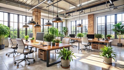 Fototapeta premium Modern Workspace for Company Employees in a Bright Office Building
