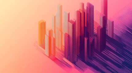 Abstract Cityscape with Colorful Shadows and Gradients
