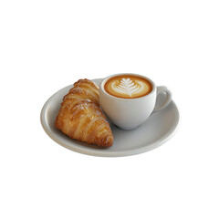 Croissant and Latte on a White Plate