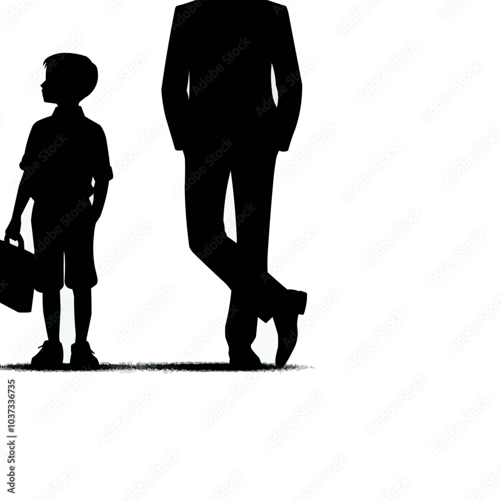 Poster vector standing with a child by the side silhouette in white background