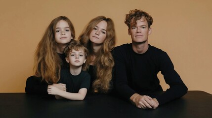 Casual family portrait with redheads against a warm background