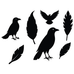This vector set features elegant silhouettes of crows, ravens, birds, and feathers. Perfect for nature, wildlife, and gothic-themed designs, with minimalist and mysterious charm.