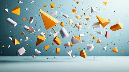 Dynamic geometric shapes in vibrant colors create energetic scene