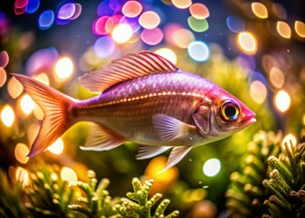 Fototapeta premium Neon Glowing Fish in Vibrant Aquarium - Minimalist Marine Life Photography