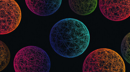 Intricate 3D geometric spheres with vibrant colors and overlapping lines