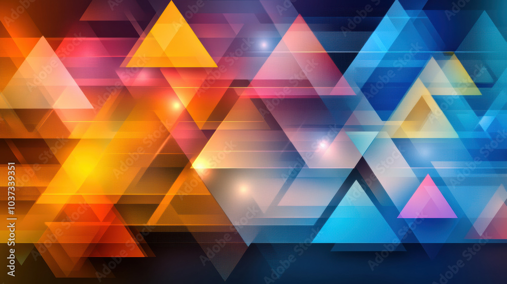 Poster vibrant triangles in gradient colors create dynamic abstract background