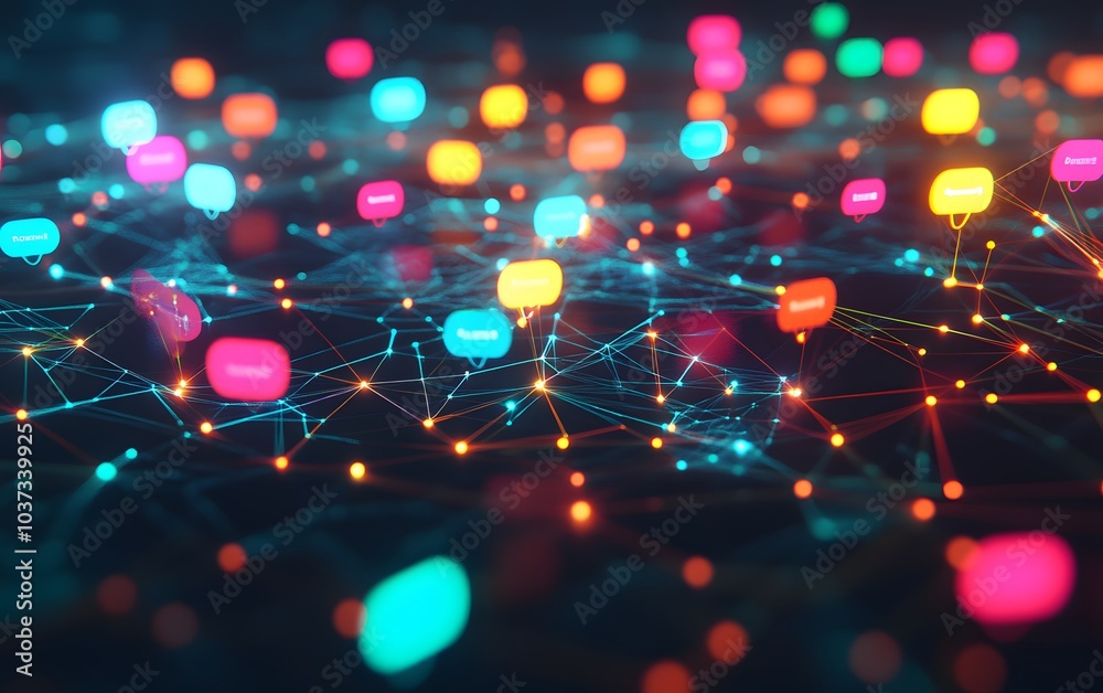Leinwandbilder a vibrant, abstract representation of a digital network with colorful nodes connected by bright line