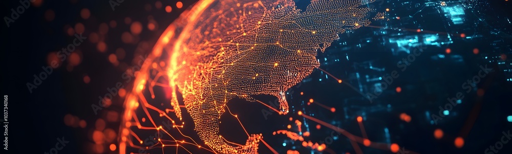 Aufkleber A dynamic visualization of a digital globe interconnected with glowing lines and data points, representing global connectivity and technology.