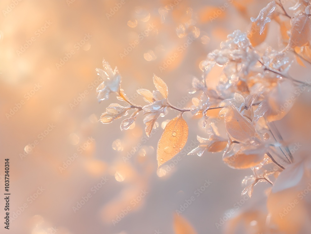 Poster delicate leaves with droplets of water in soft light