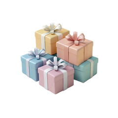 Stack of colorful gift boxes with white ribbons