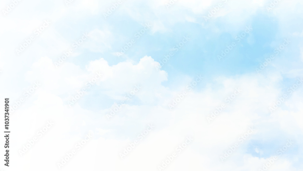 Wall mural bright blue sky with fluffy white clouds on a sunny day vector. horizontal view blue sky.