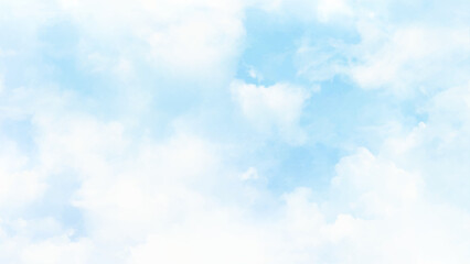 Fototapeta premium Bright blue sky with fluffy white clouds on a sunny day vector. Horizontal view blue sky.