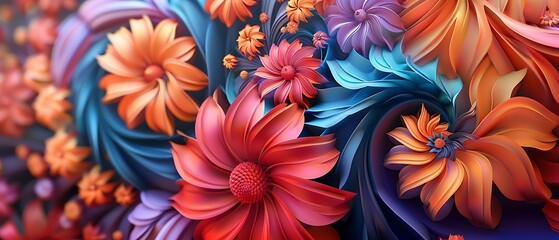 Vibrant floral swirls a stunning display of colorful petals and dynamic patterns in nature-inspired artistry