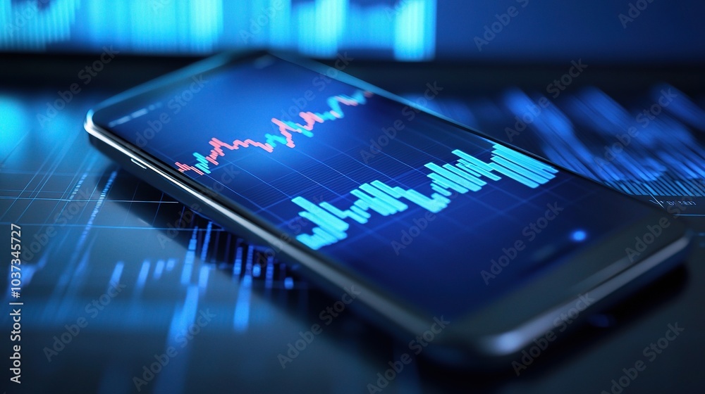 Poster data visualization on smartphone with graphs and charts