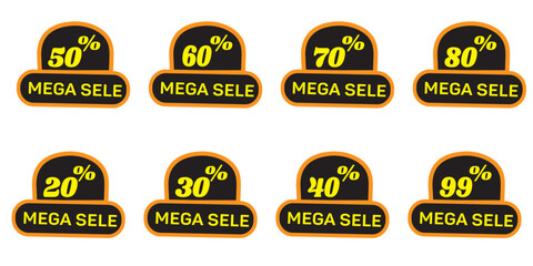 Mega Sale Discount Tags with Various Percentages


