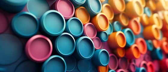 Colorful circular patterns a vibrant abstract composition of paint containers that captivates the eye with its artistic appeal