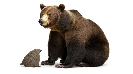 Fototapeta premium A large bear sits next to a smaller, spotted animal, showcasing contrasting sizes and species in a visually striking way.