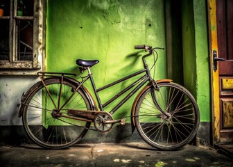 Old Rusty Bicycle Against Colorful Wall - Vintage Charm in Room Decor