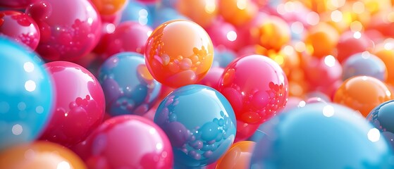 Colorful abstract representation of glossy bubbles in a vibrant setting evoking joy and playfulness in modern digital art