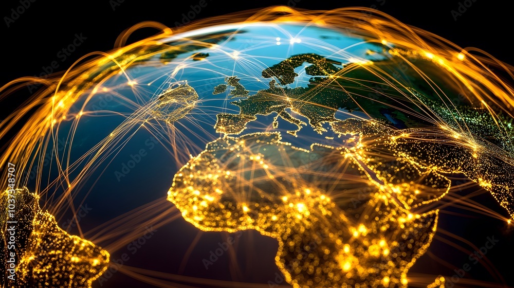 Aufkleber a glowing, interconnected view of earth, showcasing illuminated cities and network lines that repres