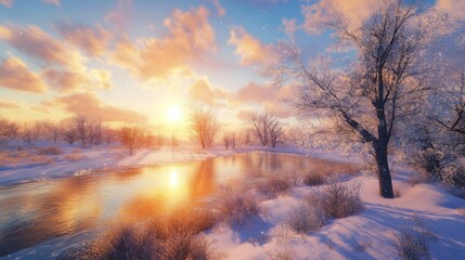 Naklejka premium Winter Wonderland Sunset