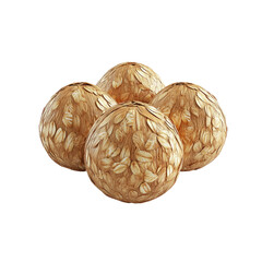 Obraz premium Closeup of four golden oat balls on a White Background