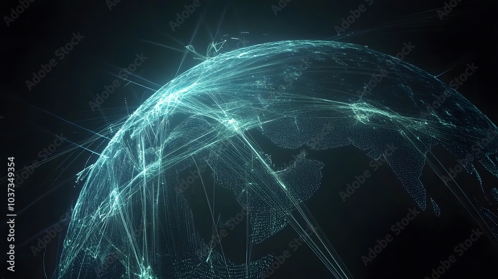 Aufkleber a glowing, interconnected globe is depicted, showcasing a digital network of lines and dots against 
