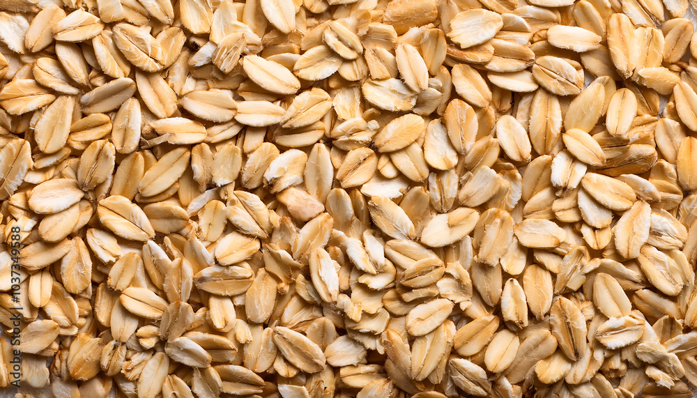 Wall mural a detailed close-up image of uncooked oat flakes, ideal for nutritious breakfast ideas or natural fo