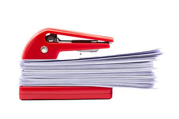 red stapler isolated on a white transparent background