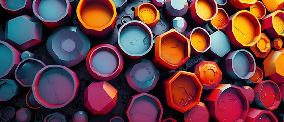 Exploring the vibrant geometric patterns of colorful hexagons and circles in abstract design elements for creative inspiration