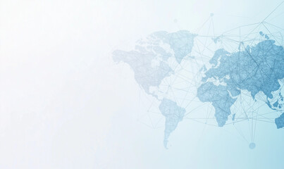Fototapeta premium A light blue background with a digital world map and global network connections, representing the concept of international business or connectivity, Ai