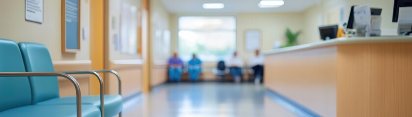 A bright, clean waiting area in a medical facility with teal seating and light-colored walls, providing a calming atmosphere for patients.