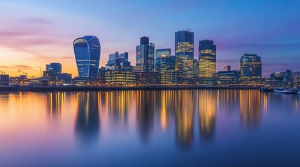 Fototapeta premium Stunning Cityscape Reflection at Sunset